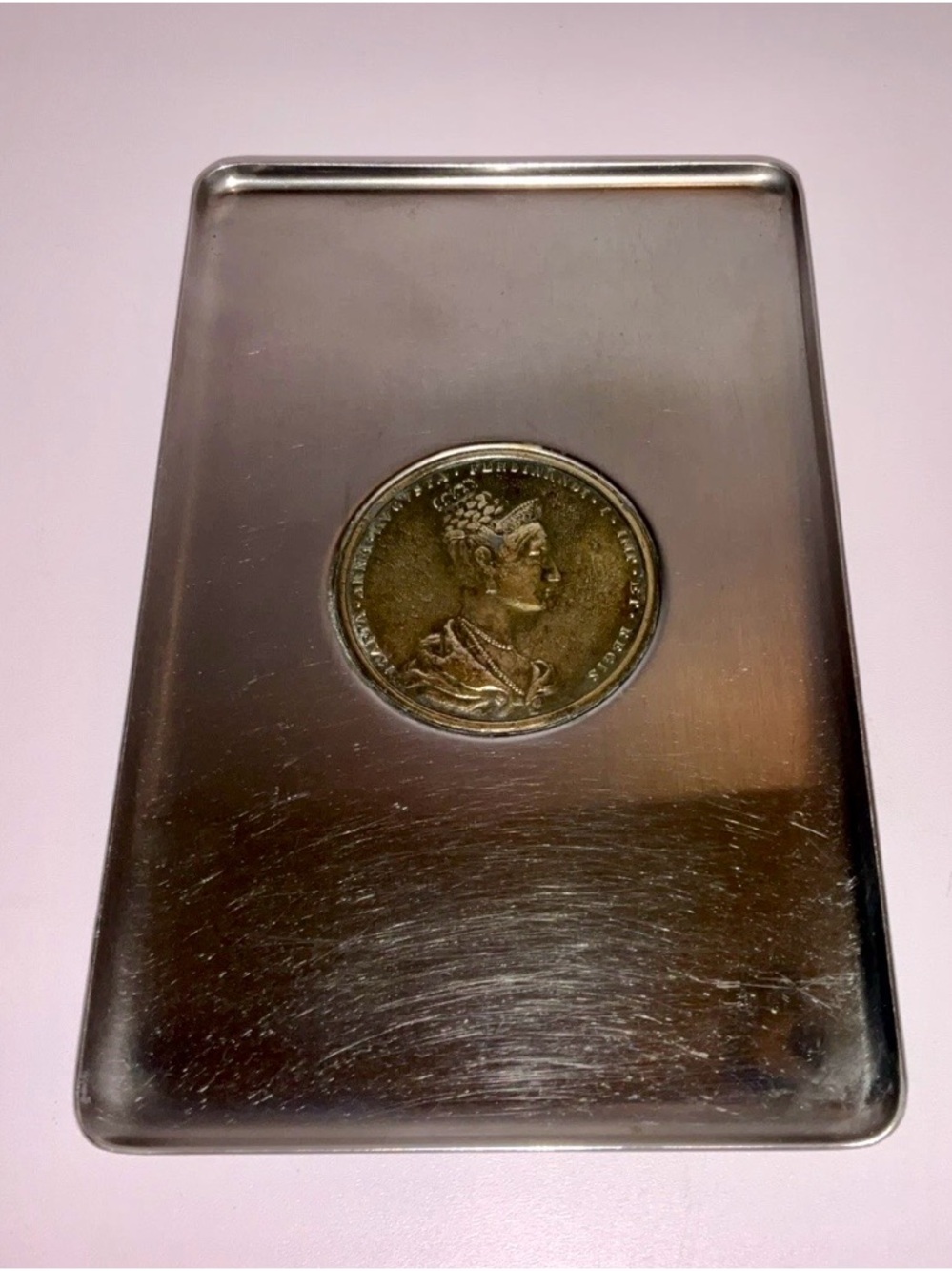 Rare Maria Anna Avgvsta Ferdinandi I Imp Et Regis Coin Tray  5.5 “ L S/S Italy